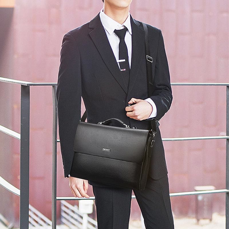 Briefcase for Men Business Computer PU Leather Casual Shoulder Bag