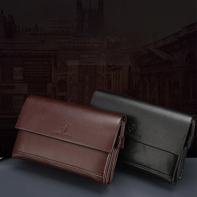 Leather Clutch for Men Triple Compartment Organizer Wrist Bag Wallet