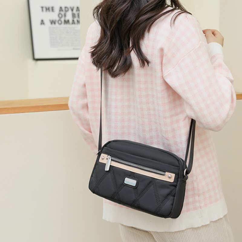 Waterproof Crossbody Bag for Women Double Zip Nylon Handbag Shoulder Purse