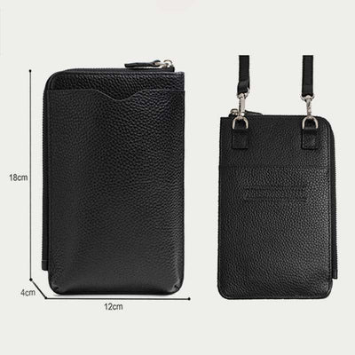 RFID Blocking Leather Phone Crossbody Wallet Bag with Adjustable Strap