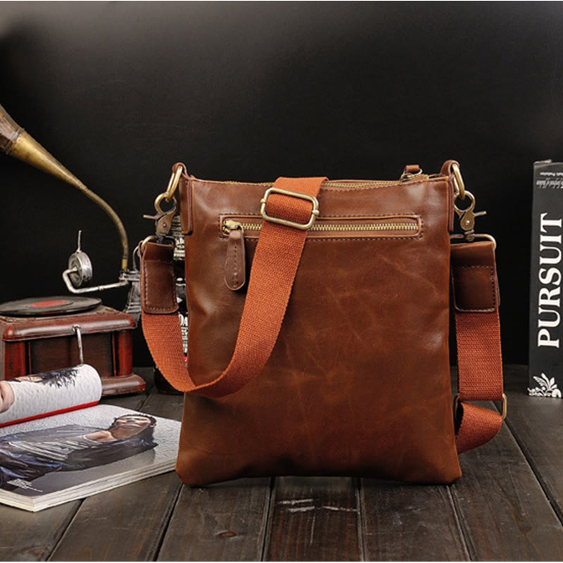 Messenger Bag For Men Business Simple Retro Leather Crossbody Bag