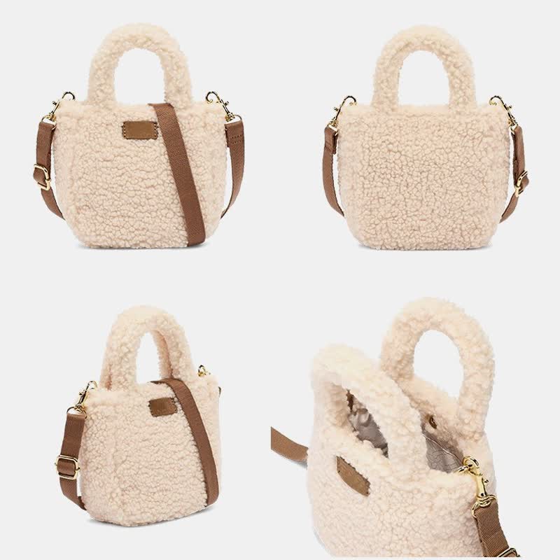 Small Plush Tote Bag for Women Fluffy Top-Handle Crossbody Handbag