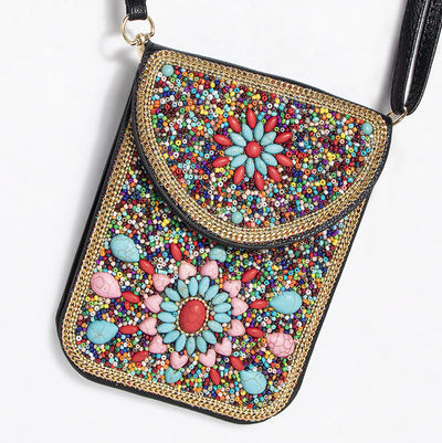 Bohemian Phone Bag Women Shell Flowers Pattern Magnetic Crossbody Bag