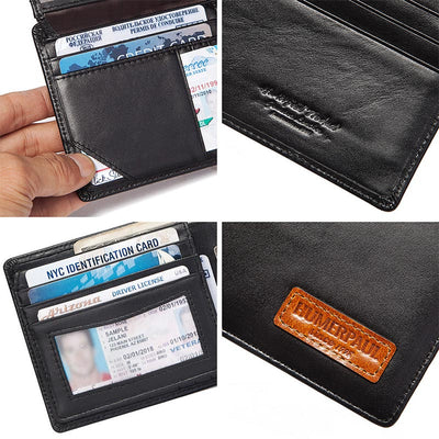 Men's Genuine Leather Bifold Airtag Wallet with RFID Blocking Anti-theft Wallet