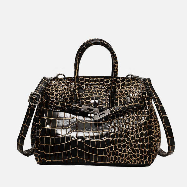 Solid Color Alligator Print Leather Classic Ladies Crossbody Handbag