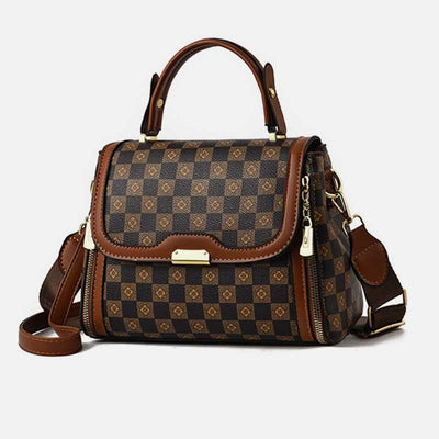 British Elegant Handbag Women Checkerboard Pattern Crossbody Leather Purse