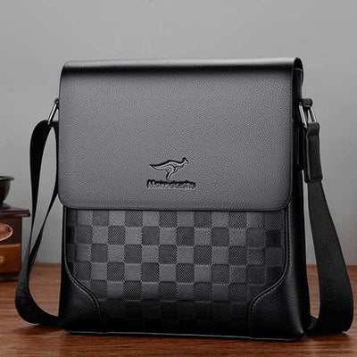 Men's Leather Plaid Small Messenger Bag Business Travel Carry Bag