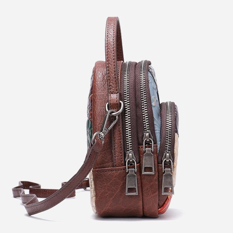 Phone Bag For Women Color Random Stitching Leather Crossbody Bag