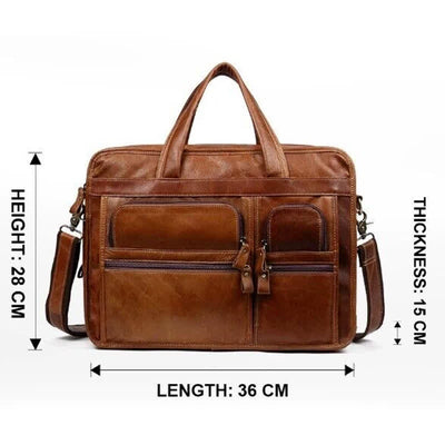 Men's Genuine Leather Briefcase 15.6" Business Laptop Bag with Crossbody Strap