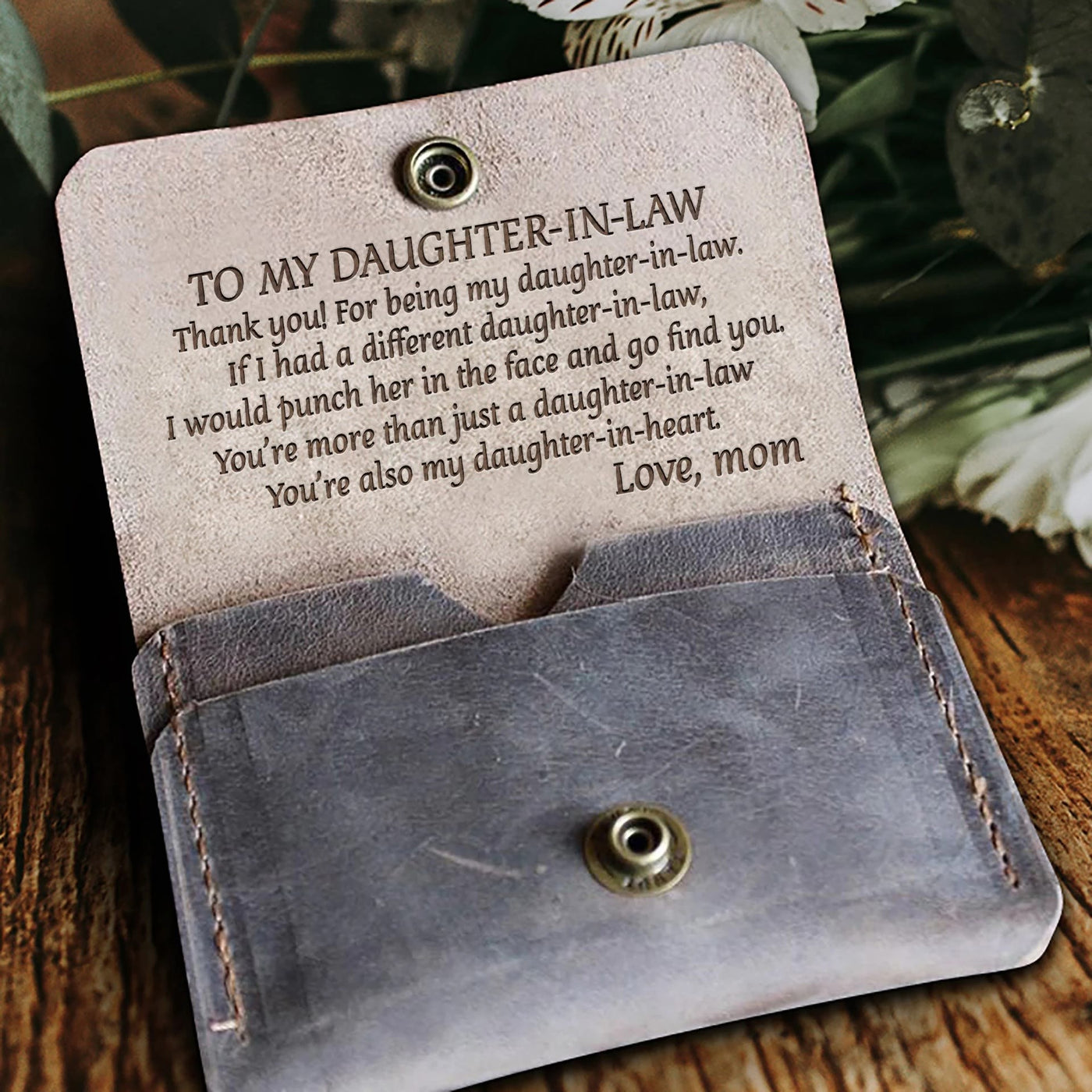 Clamshell Wallet For Family Engraving Leather Purse Birthday Gift