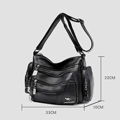 Multi-Pocket Leather Crossbody Bag Large Capacity Satchel Daypack Shoulder Bag