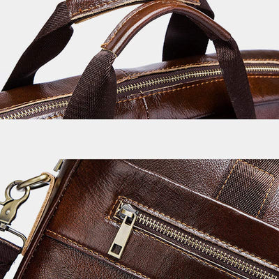 Multifunctional Genuine Leather Laptop Briefcase