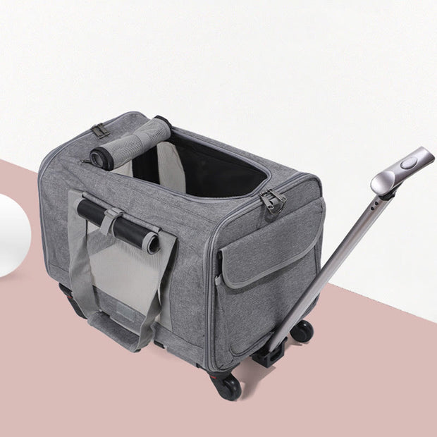Rolling Pet Carrier Foldable Breathable Pull Rod Pet Bag