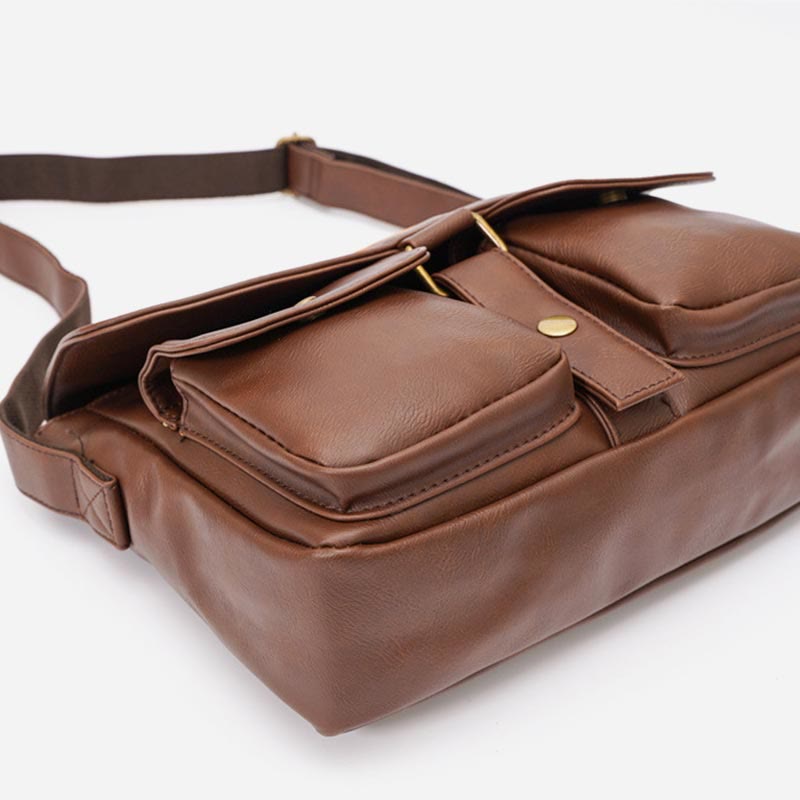 Messenger Bag for Men Classic Large Capacity PU Laptop Crossbody Bag