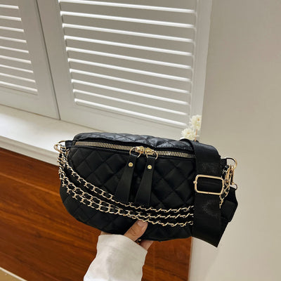 Rhomboid Quilted Chest Bag Women Chain Decor Waist Bag