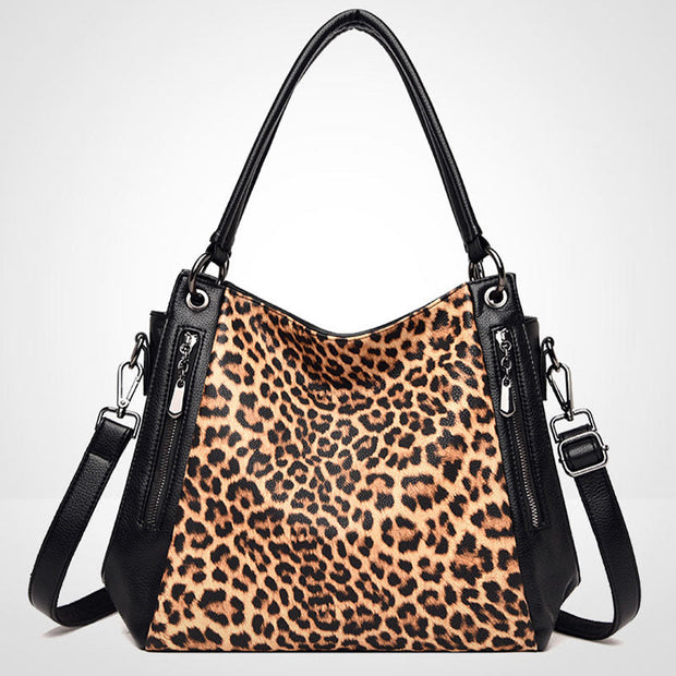 Leopard Zebra Print Tote For Women Vegan Leather Large Handbag