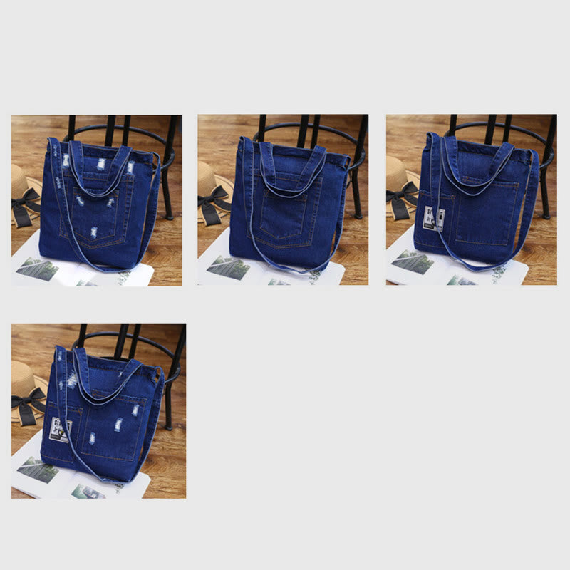 Denim Tote For Outing Retro Canvas Ripped Crossbody Bag