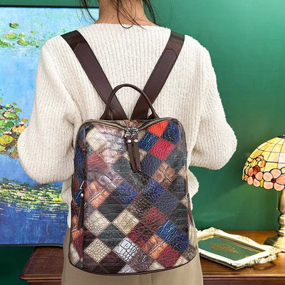 Backpack for Women Color Mosaic Simple Lattice Pattern Journey Bag