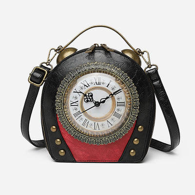 Top Handle Bag For Women Floral Clock Retro Crossbody Bag