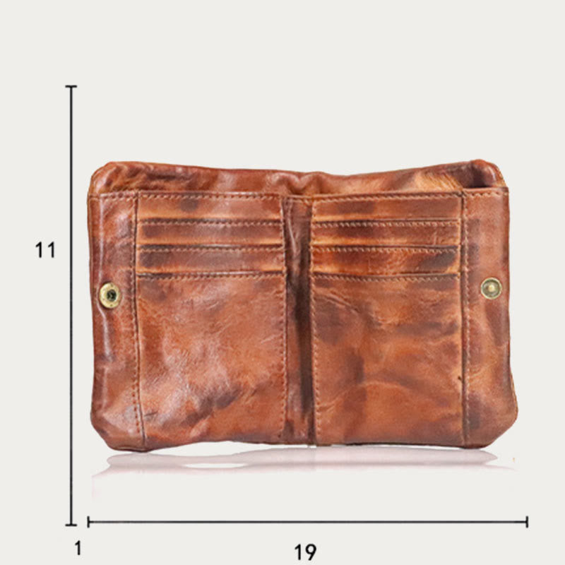 Vegetable Tanned Leather Wallet Women Men Retro Vertical Multifunctional Purse