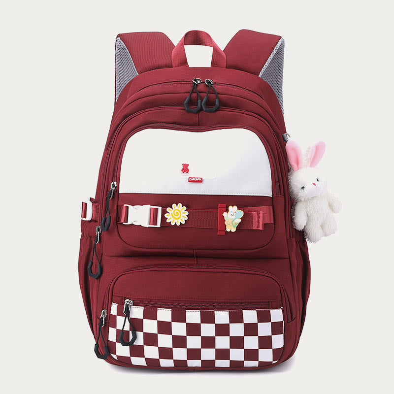 Backpack For Women Plaid Pattern Bright Color Simple Schoolbag