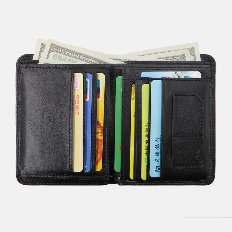 Large Capacity RFID Bifold Real Leather Wallet