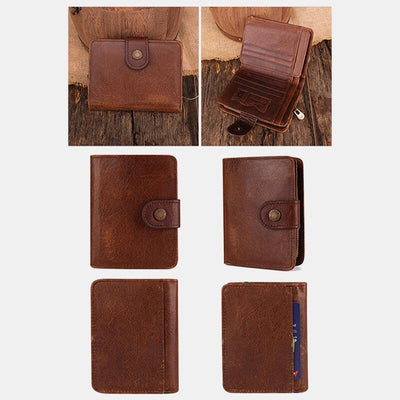 12 Card Slots Genuine Leather RFID Anti theft Short Wallet