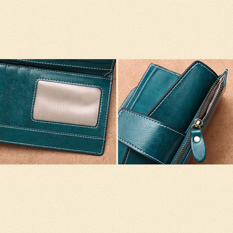 RFID Blocking Long Wallet Oil Wax Leather Phone Purse with Zipper Pocket