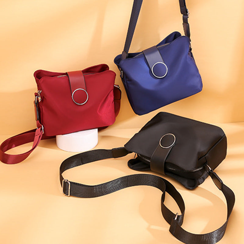 Triple Compartment Nylon Purse For Women Solid Color Crossbody Bag