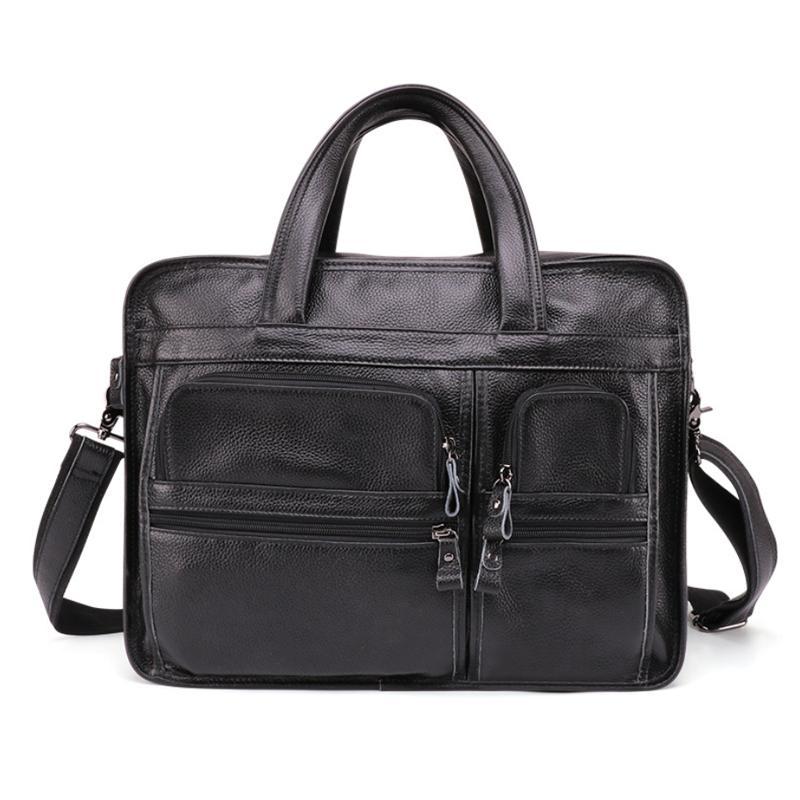 Men's Genuine Leather Briefcase 15.6" Business Laptop Bag with Crossbody Strap