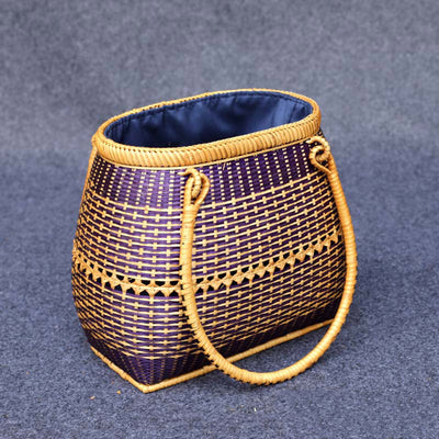 Bamboo Handbag Straw Woven Rattan Purse Basket Bag For Women