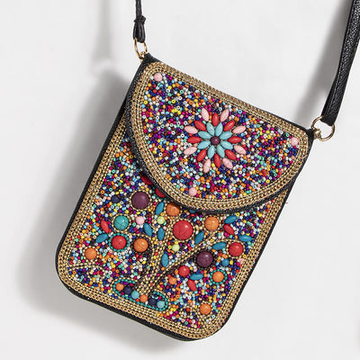 Bohemian Phone Bag Women Shell Flowers Pattern Magnetic Crossbody Bag