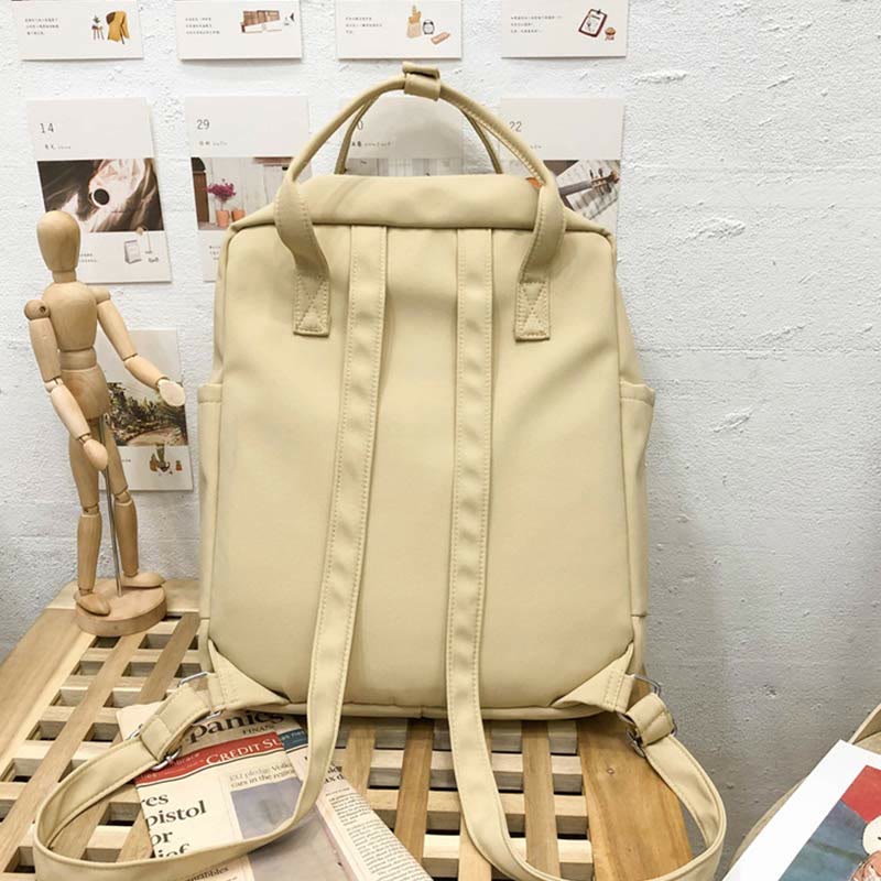 Backpack for Women Light Color Cartoon Smile Nylon School Handbag