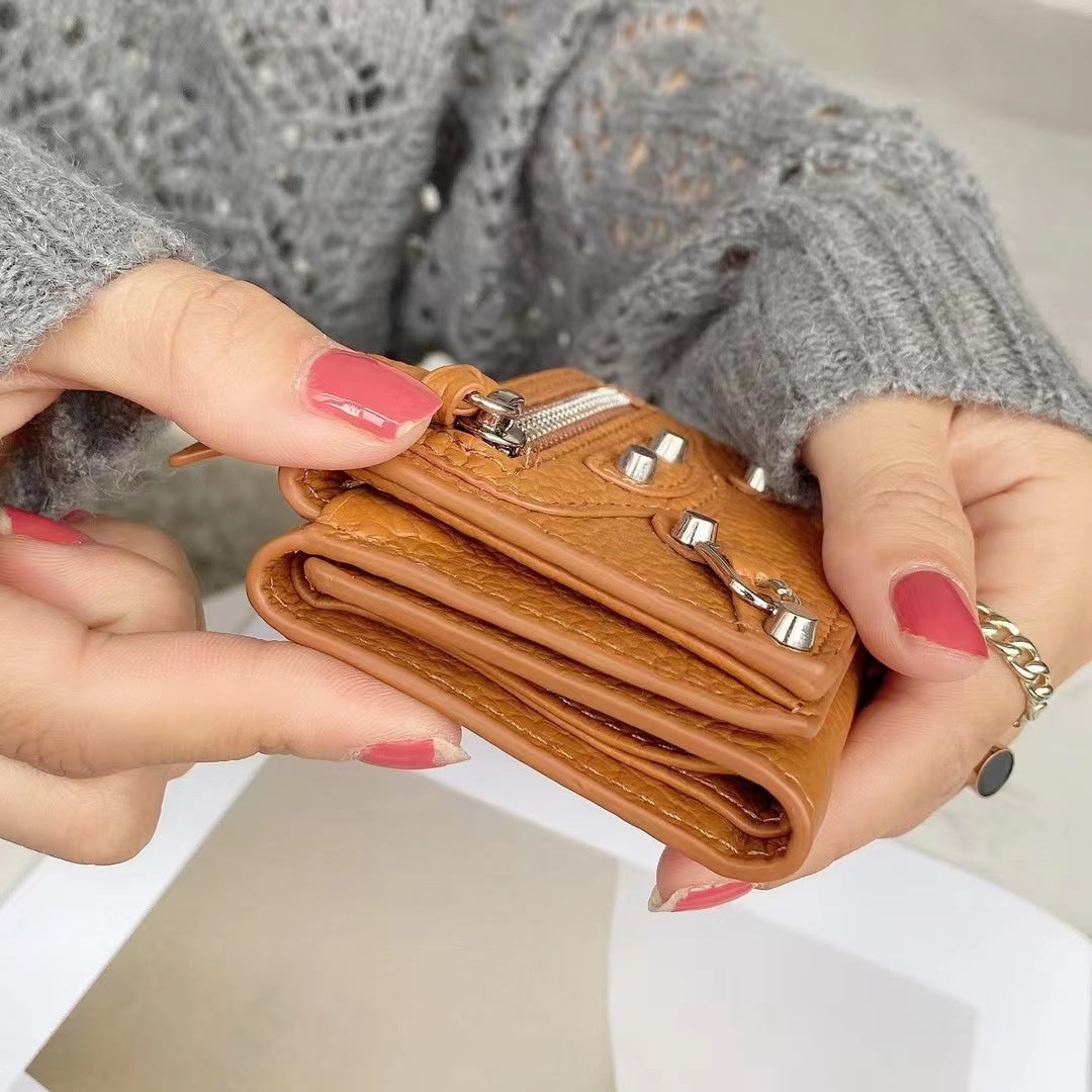 Mini Cute Wallet Plain Color Pebble Leather Money Clip