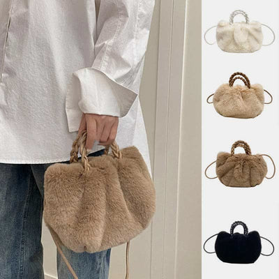 Women Faux Fur Winter Handbag Shoulder Bag Top Handle Satchel Purse