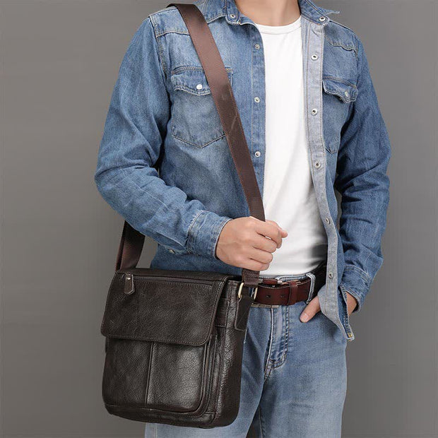 Men's Shoulder Bag Genuine Leather Small Messenger Bag Crossbody Bag