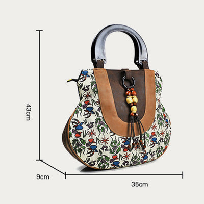 Top-Handle Bag For Women Ethnic Style Printing Canvas Handbag