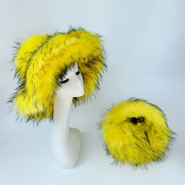 Faux Fur Soft Hat Bag Set For Women Winter Dating