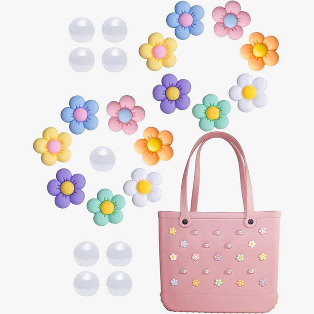 24Pcs Beach Bags Flower Charms DIY Accessories For Breathable Tote Bogg Bag