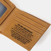 Engraved Mens Wallet Trifold Leather Card Holder Gifts for Son Grandson
