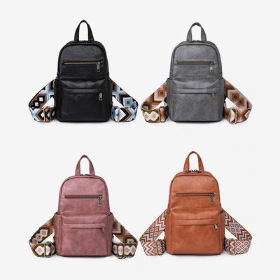 Leather Backpack For Women Retro Solid Color Multiple Use Sling Bag