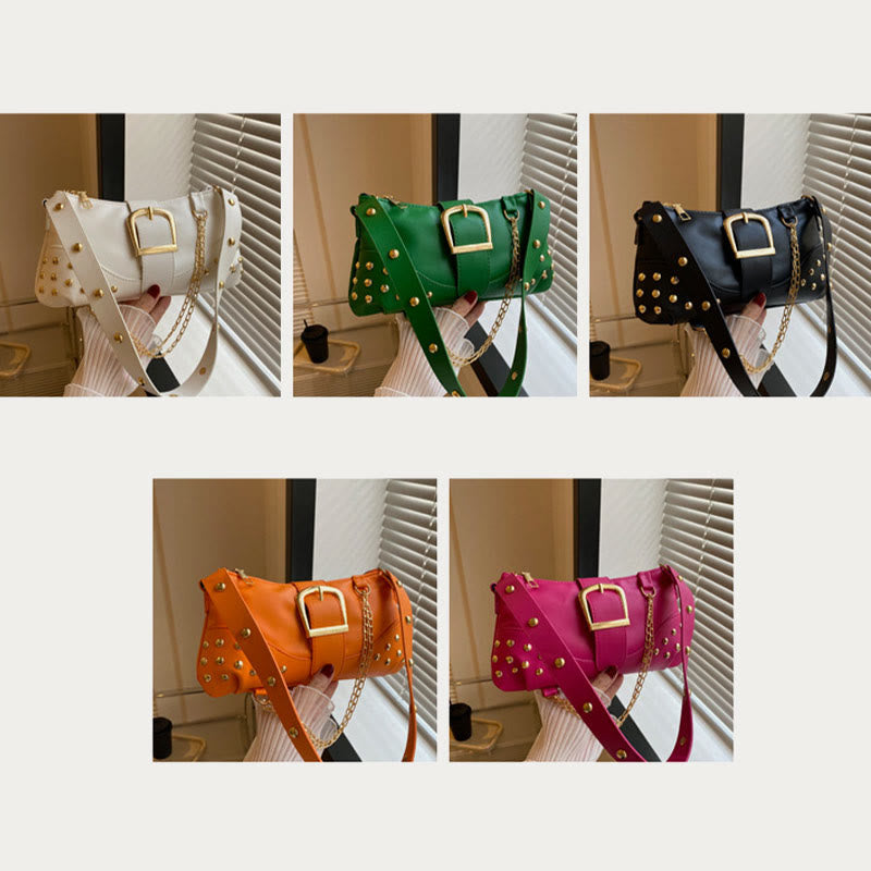 Shoulder Bag For Women Rivet Punk Solid Color Party Bag