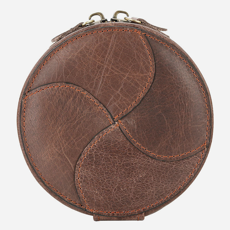 Round Coin Purse For Women Travel Genuine Leather Storage Bag