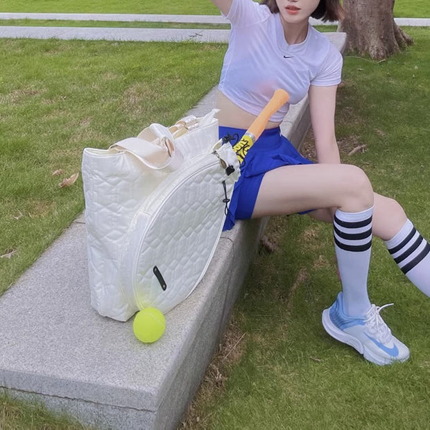Women Nylon Racket Bag White Outdoor Badminton Sports Shoulder Bag