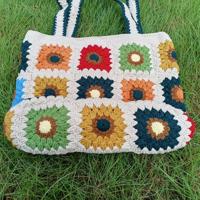 Plaid Shoulder Bag Sweet Colorful Crochet Handbag For Women