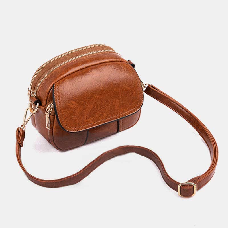 Triple Zip Small Crossbody Bag Leather Handbag Shoulder Purses for Women