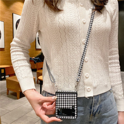 Phone Case for Samsung Galaxy Z Flip Houndstooth Crossbody Strap Case