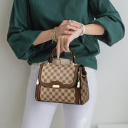 British Elegant Handbag Women Checkerboard Pattern Crossbody Leather Purse