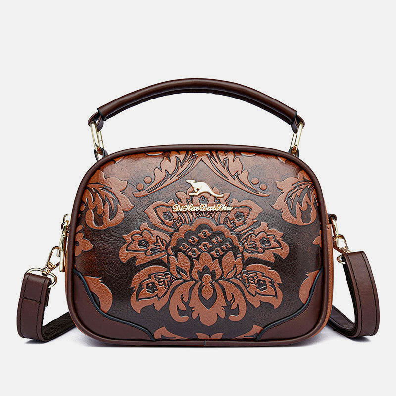 Floral Embossing Handbag For Women Double Compartment Crossbody Bag