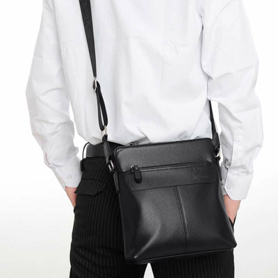 Messenger Bag for Men Lychee Pattern Genuine Leather Business Backpack